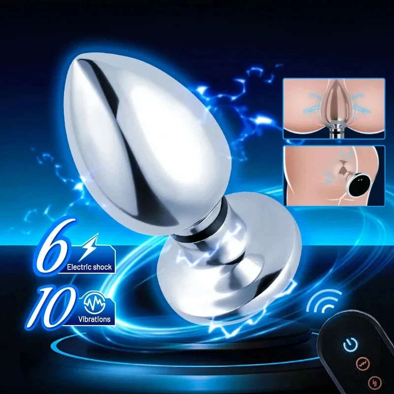 Vibromasseur À Choc Électrique Pour Femmes Et Hommes, Plug Anal En Métal, Téléco - Photo 2/4