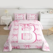 owknot Comforter Set Size Initial Letter B Bedding Set for Kids Twin Pink B