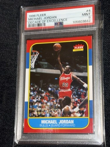 PSA 9 1996 MICHAEL JORDAN FLEER DECADE OF EXCELLENCE #4 Early Rare Card Collect
