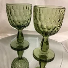 Fenton Colonial Green Thumbprint  Stemmed 6.5” Goblet - Set of 2