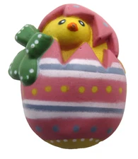 VTG SIGNED EASTER UNLIMITED BABY CHICK CHICKEN EGG BOW YELLOW PINK BROOCH Pin