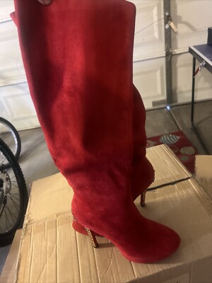 Mario Rossini Italian Red Suede Knee High Stiletto Boots Women s Size 36 / US 6