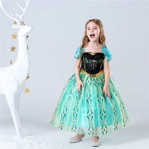 Girls Kids Costume Frozen Anna Fancy Dress Up Princess Role Cosplay Party Outfit - Picture 10 of 18
