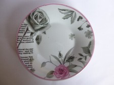 Untertasse Rosenmotiv grau-rosa mit Schrift