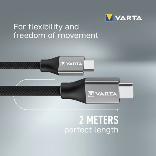VARTA Vitesse Charge & Synchronisation Câble USB Type C Pour Noir Nylon 2m 57936 - Photo 6 sur 9
