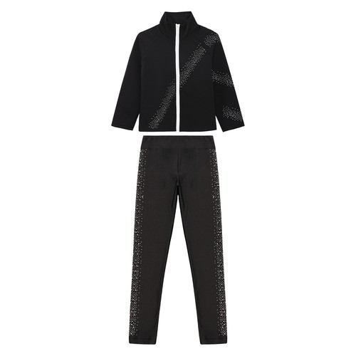 Kids Girls Suit Workout Outfit Dance Activewear Gym Stand Collar Training Soft - Picture 10 of 25