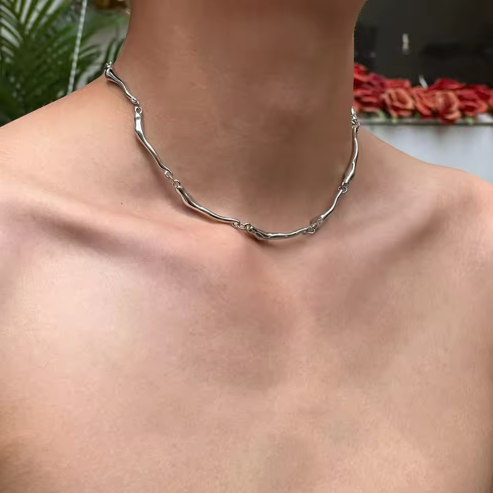 Irregular Wave Cuban Chain Necklace for Men and Women in Sterling Silver 2025