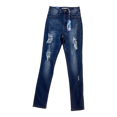 NWT AP Blue By Aphrodite Jeans Distressed High Rise Skinny Size 11 Blue Denim