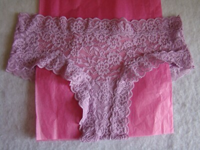 New Victoria s Secret Purple Floral Lace Back Elastic Peep Hole Cheeky Panty