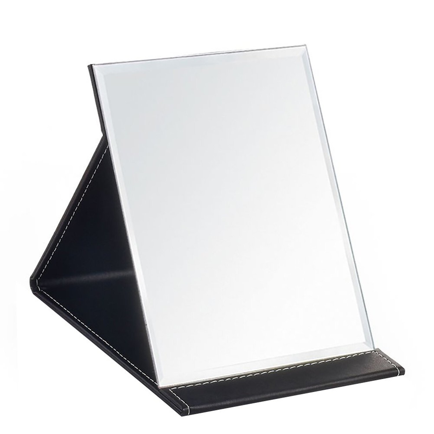 JOLY PU Leather Folding Makeup Mirror with Stand Black Portable Travel Size  