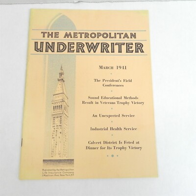 1941 THE METROPOLITAN UNDERWRITER MAGAZINE SINGLE ISSUE BUSINESS INDUSTRY