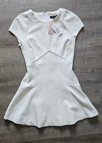 Banana Republic White Waffle Dress Size 4 Petite Large Casual Solid Textured NWT