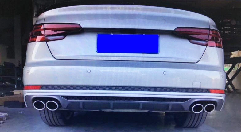 Rear Bumper Diffuser W/Exhaust Tips For AUDI A4 S-Sline Sedan 17-19 Gloosy Black - Image 2 of 4