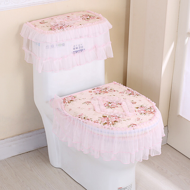 3x Floral Toilet Seat Cover Closestool Tank Top Covers Zip Lid Pad