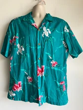 Vintage Paradise Found Shirt Men's XL  Blue Floral Hawaiian Short Sleeve