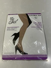 (1) Pair Vintage On the Go Pantyhose Control Top Size 1 Nude  Sandal foot NOS