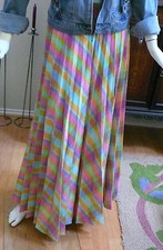 1960-70 s Long Pleated Plaid Wool Blend Skirt in Wonderful Pastel Colors