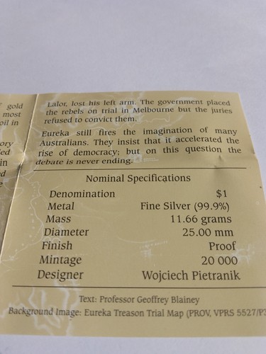 2004 AUSTRALIAN $1 SILVER PROOF COIN - EUREKA STOCKADE 1854. - Picture 8 of 10