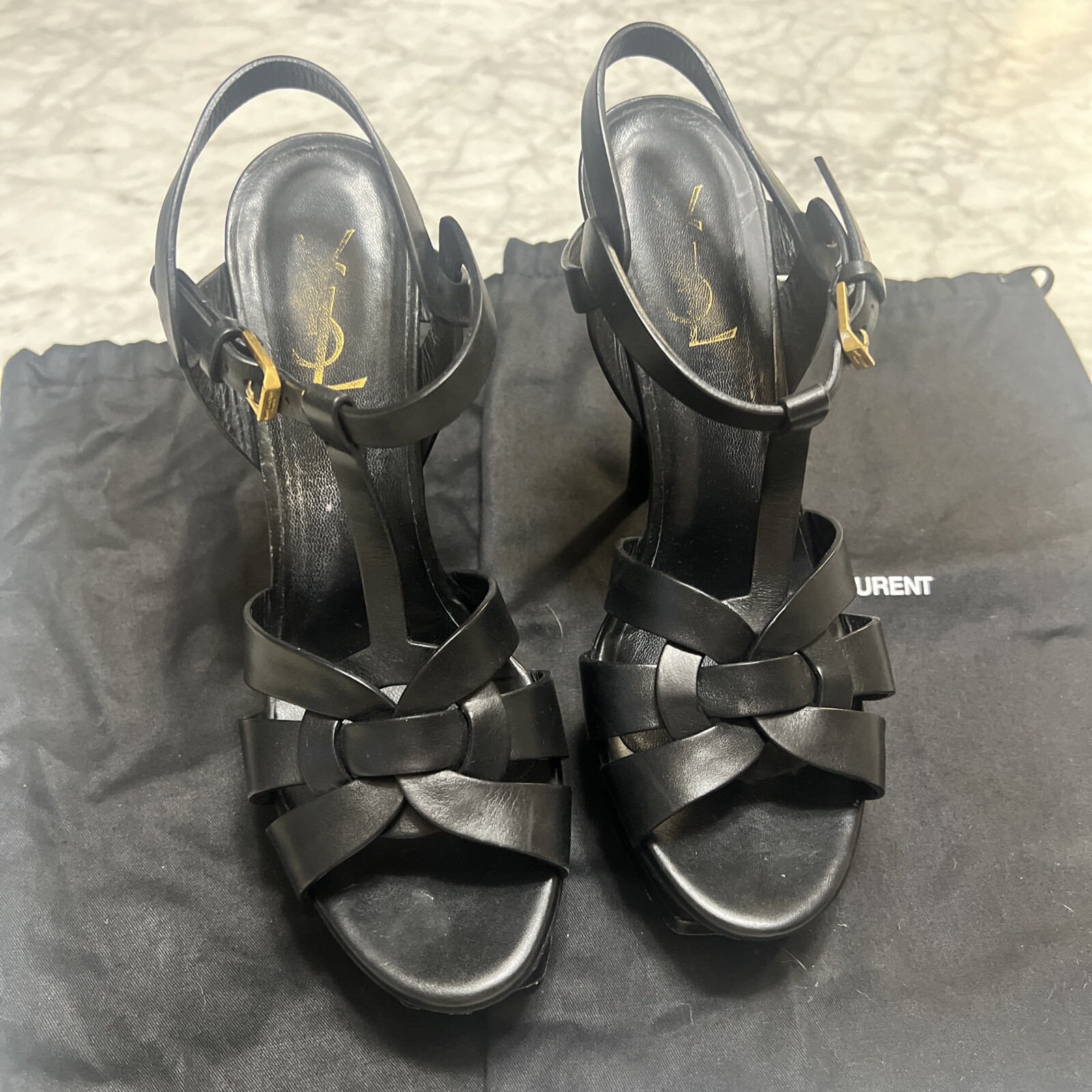 Sandali Saint Laurent Tribute in pelle nera con plateau taglia 39 9 prezzo al pubblico $1090 msrp