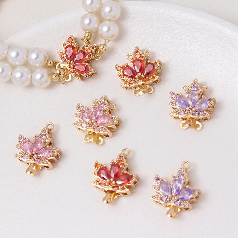 5x Brass Glass Maple Leaf Multi-Strand Box Clasps for DIY Jewelry Making - Image 2 of 4