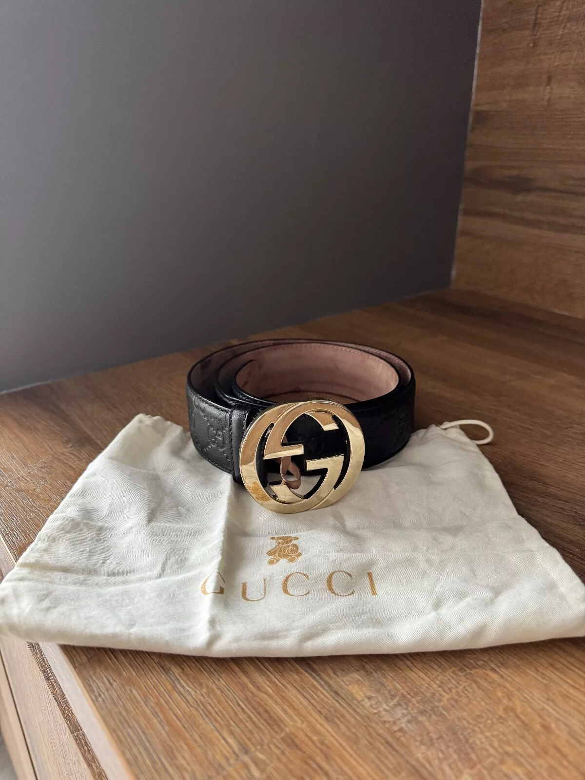 Ceinture Gucci GG monogramme Guccissima cuir à boucle G imbriquée 85 cm