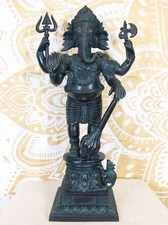 Ebros Large 21" H Bali Ganesha With Dhoti in War Armor On Pillar With Rat Statue