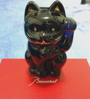 Baccarat Maneki Neko Lucky Fortune Cat Midnight Blue Crystal Rare