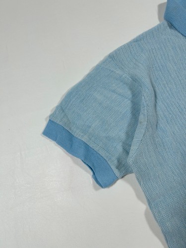 Vtg 60s 70s Edwards of California Blue/White Striped Crepe Knit Polo Shirt Sz Lg - Picture 3 of 8