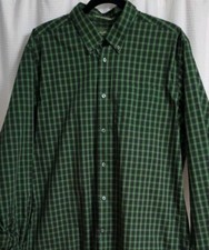 Eddie Bauer Green W/Black Plaid Wrinkle Resistant Dress Shirt Mens Large F1