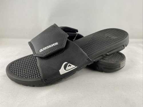 Mens QUIKSILVER 'Shoreline Adjust' Faux Leather Slider Sandals, 10 - Black/Green - Picture 10 of 12