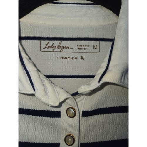 Lady Hagen Golf Polo Shirt Striped 3/4 Sleeve Button Up Hydro-Dri White Blue M - Picture 2 of 8