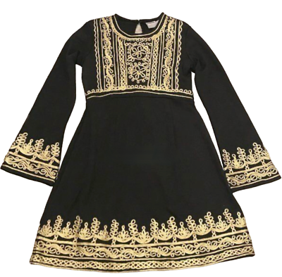 NEW ASOS PREMIUM BLACK EMPIRE MINI DRESS WITH GOLD CORDING SIZE US 2 UK 6