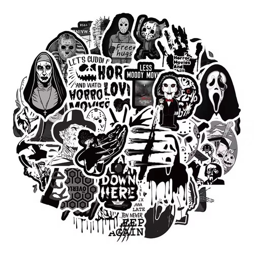 Horrorfilm Aufkleber schwarz weiß 10 Stück Murder Fright Night zufällige Sticker - Bild 3 von 4