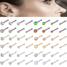 16PCS 20G CZ Nose Pin Bone Studs Surgical Steel Stright Bar Ear Lip Piercing Kit