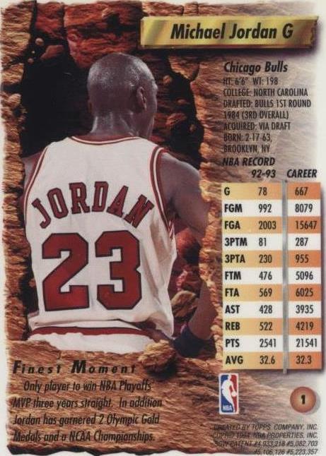 マイケルジョーダン　TOPPS Finest 93-94 Michael Jordan 1993 Topps Finest #1 Refractor PSA 10 MBA