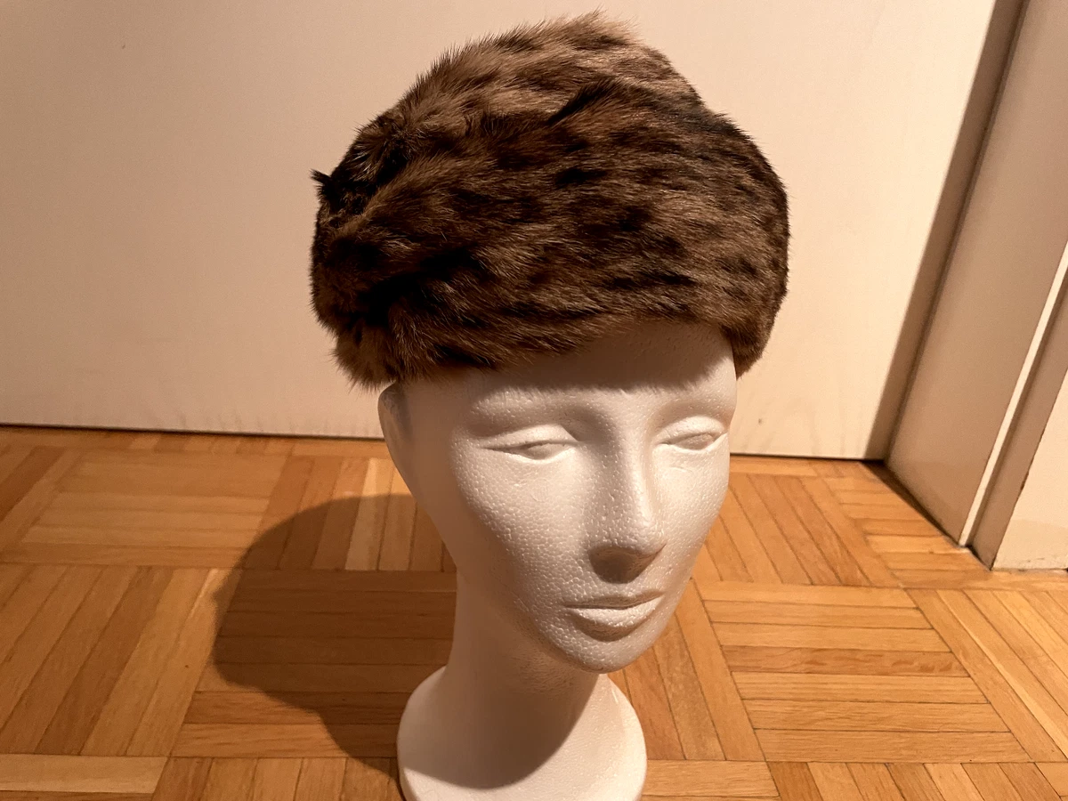 Vintage Pelzkappe Pelzhut Pelz Kappe Damen Hut Mütze * W B * braun gefleckt