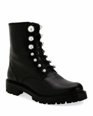 $1280 Rene Caovilla Pearl Calf Leather Boots Black Authentic