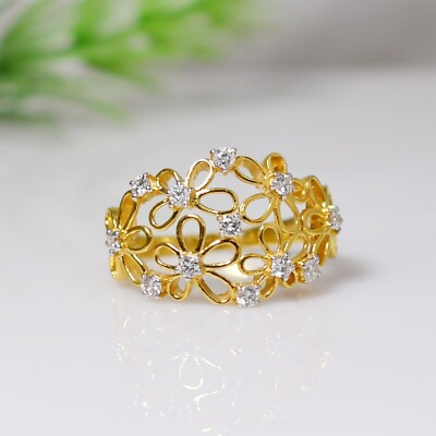Floral Gold Blossom Ring, 925 Sterling Silver, Statement Ring, Gift for Her
