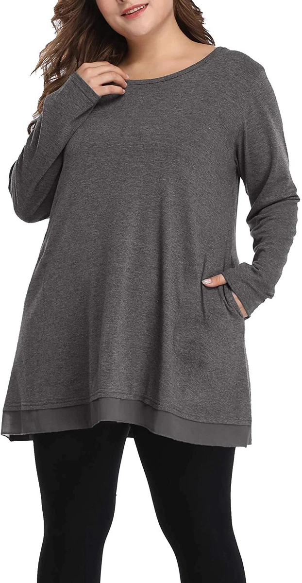 Shiaili Women's Long Plus Size Tunic Shirts Flowy Pocket Tops for leggings