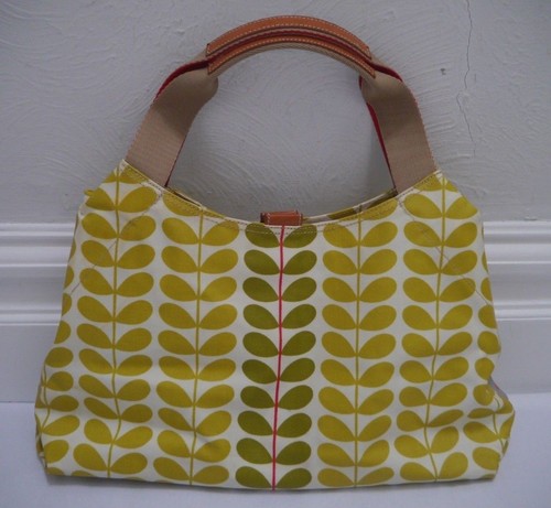 ORLA KIELY green white stem print laminate canvas handbag small tote bag - Picture 5 of 9