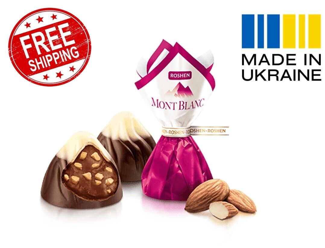 Caramelos de chocolate Roshen Mont Blanc con almendras picadas | Dulces ucranianos