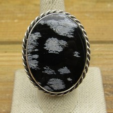 New Sterling Silver Snowflake Obsidian Ring Size 8.5 by Jose Campos