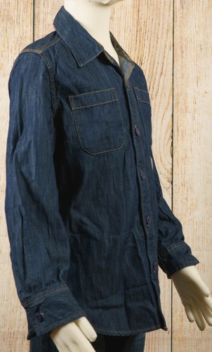 NWT GAP Kids Long Sleeve Button Down Lined Denim Shirt Dark Wash - 835092 - Picture 4 of 5