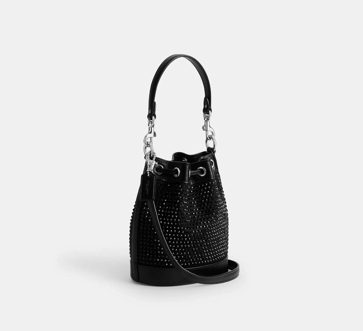 🔥NWT COACH Mini Bucket Bag Crystal Fabric and Smooth