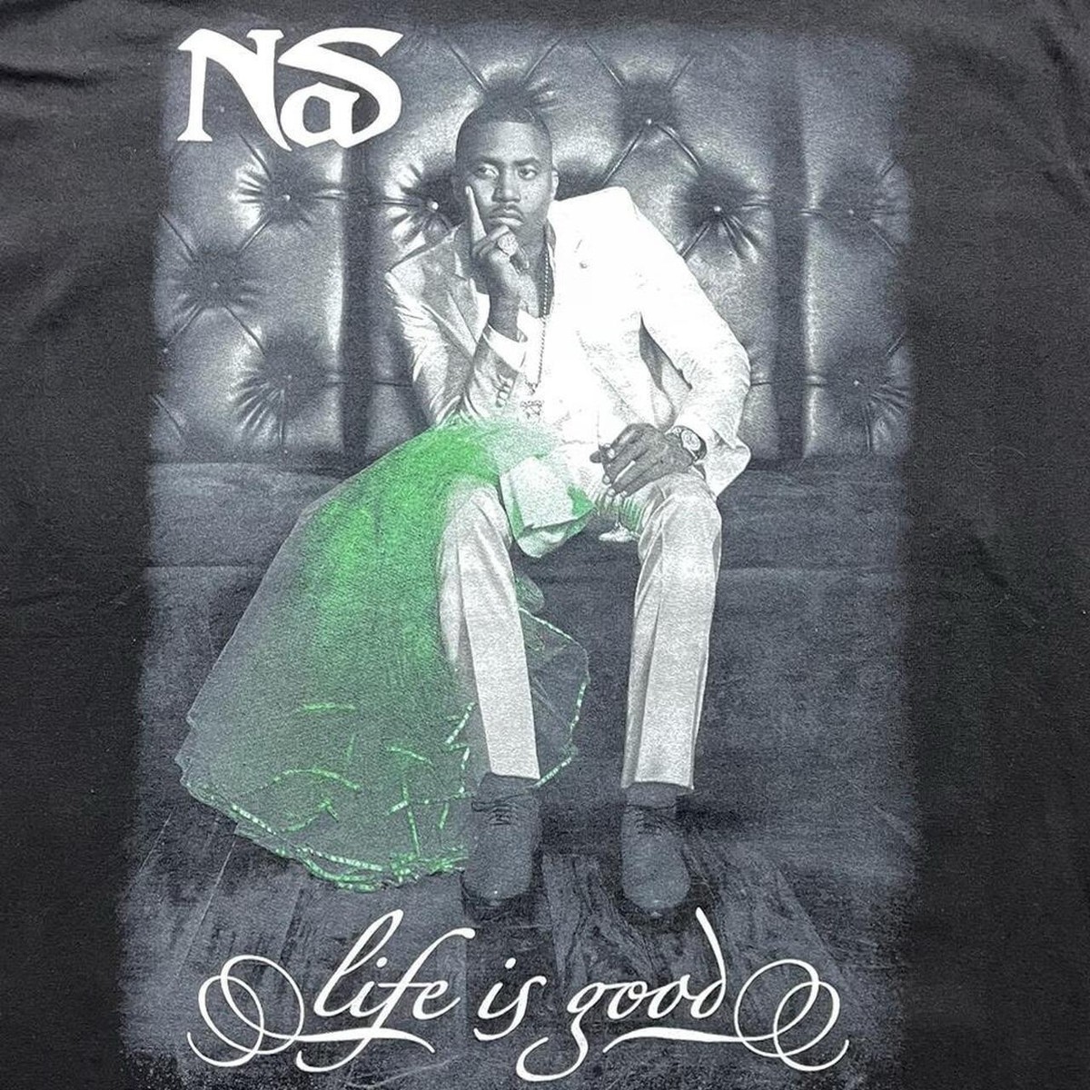 Nas Rap T Shirt Mens L Double Sided Prints Life Is Good | eBay