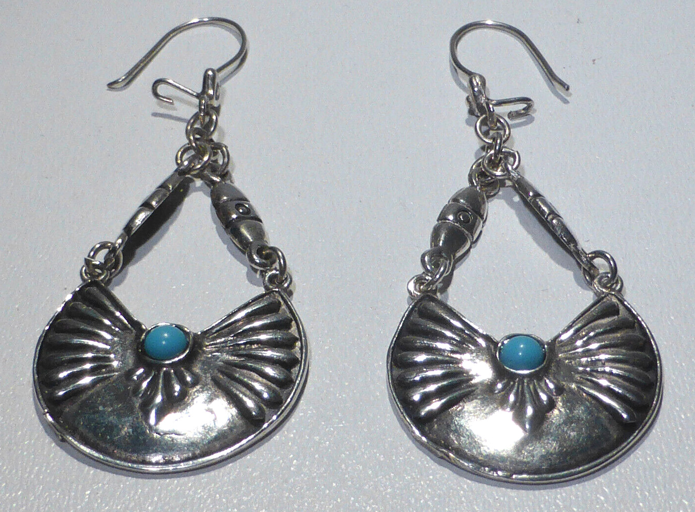 Solid Silver Turquoise Earrings Drop Dangle 'Pipi… - image 3