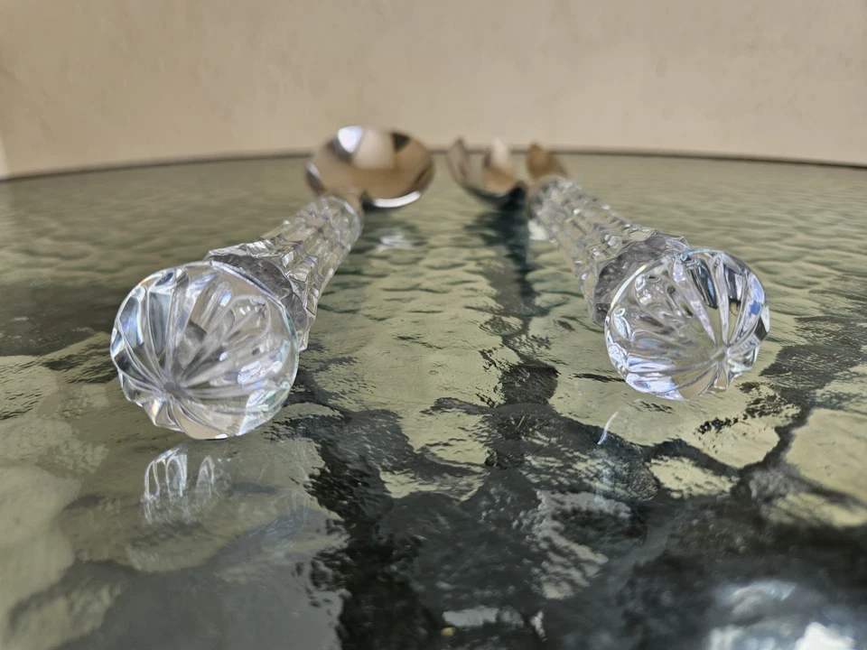 Juego de servidor de ensaladas de cristal Waterford 2 utensilios Lismore cuchara y tenedor de cerdo Foto 4 de 4