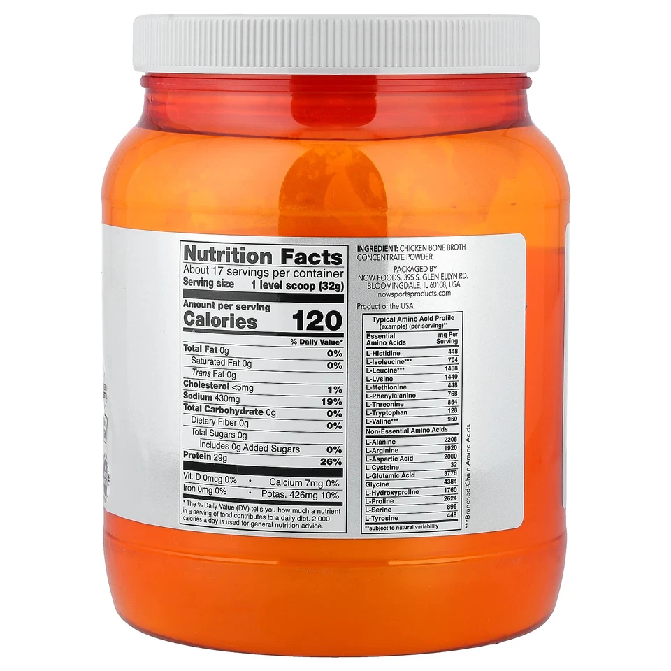 Caldo de huesos de pollo Now Foods 1 2 libras 544 g sin lácteos, calidad GMP garantizada, Foto 2 de 3