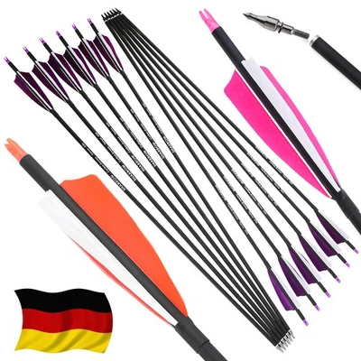 SHARROW 12X 30" Carbonpfeile SP500 Naturfedern Recurvebogen Langbogen Jagd Bogenschießen