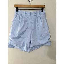 Crescent Women's High Waist Pleated Shorts Light Blue Size Small